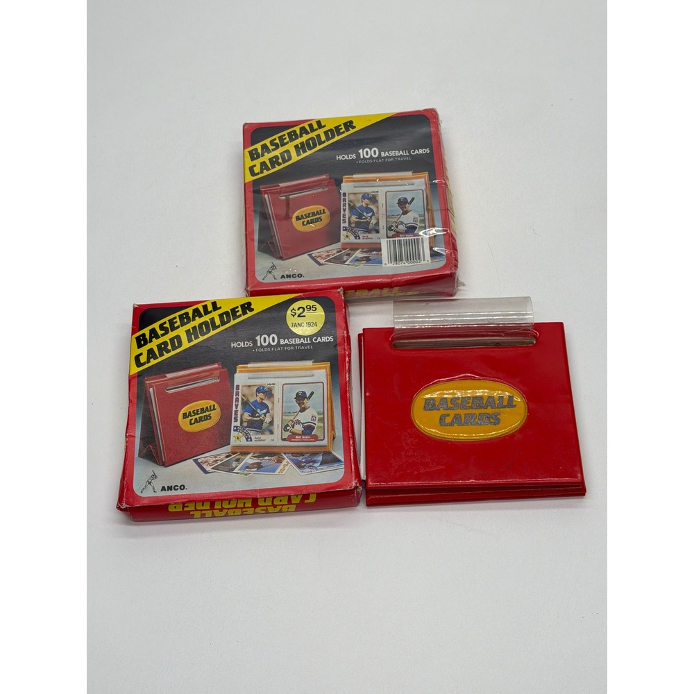 Vintage ANCO Baseball Card Holder Lot of 3 Red Yellow Vinyl 100 Card Capacity‎